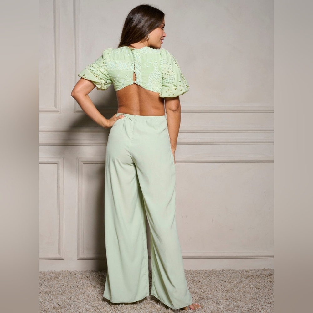 Chicways Cut- Out Eyelet Jumpsuit PALE GREEN Lined   VARIOUS SIZES - Picture 2 of 4